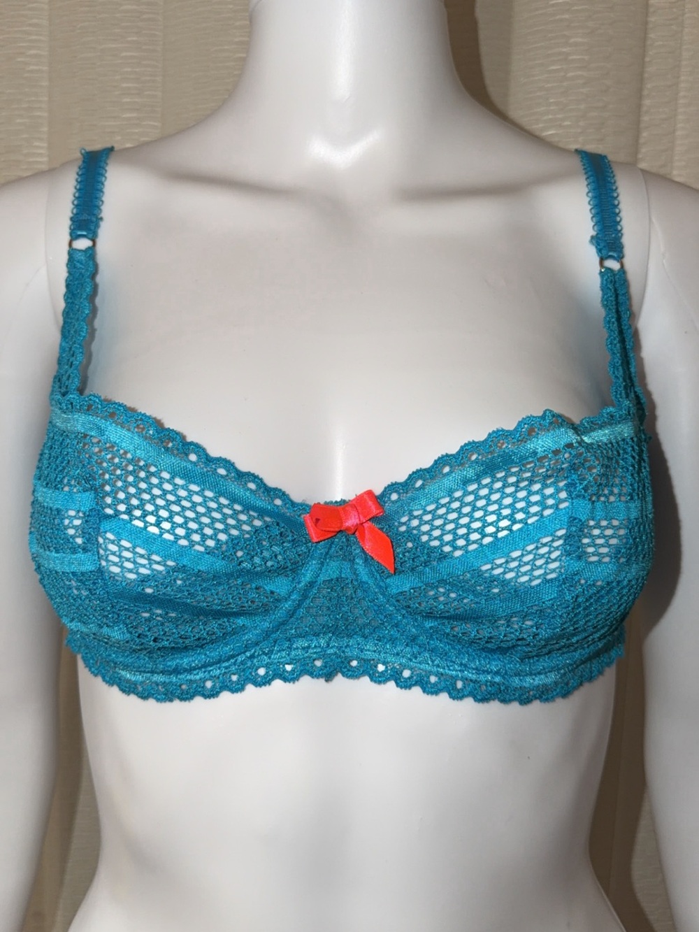 Agent Provocateur Teal Lace Bra with Coral Bow